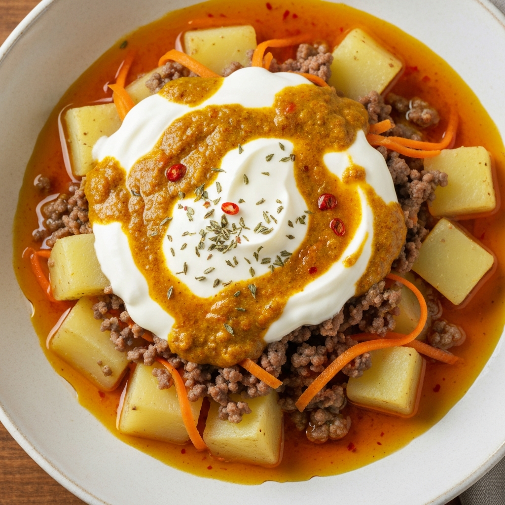 Kıymalı ve Patatesli Yalancı Mantı