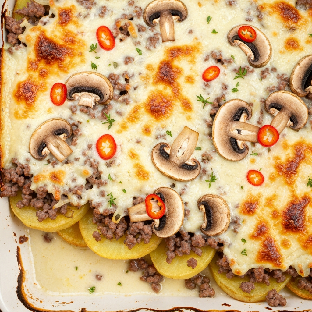 Kıymalı Mantarlı Beşamelli Patates Oturtma