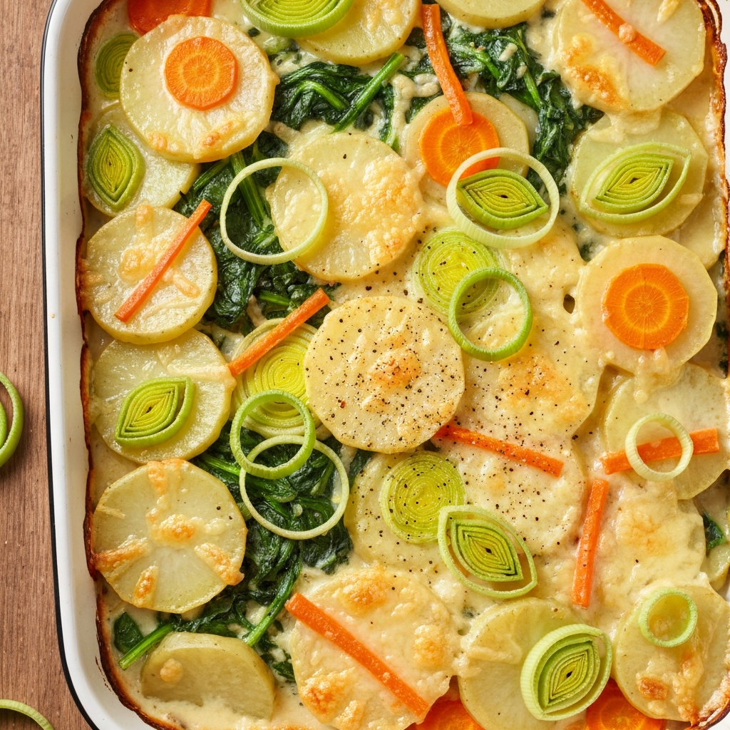 Pırasalı, Ispanaklı ve Patatesli Graten