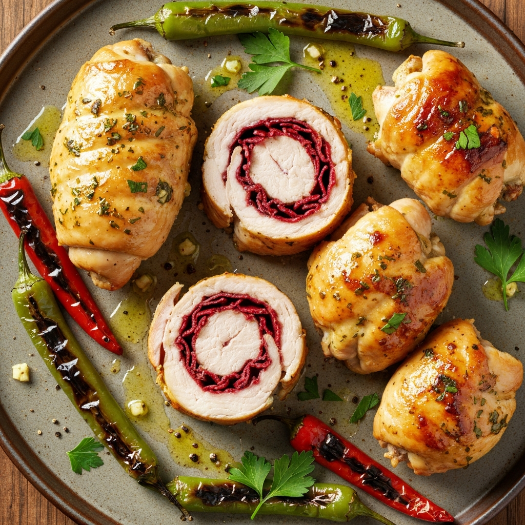 Pastırmalı ve Peynirli Tavuk Sarma