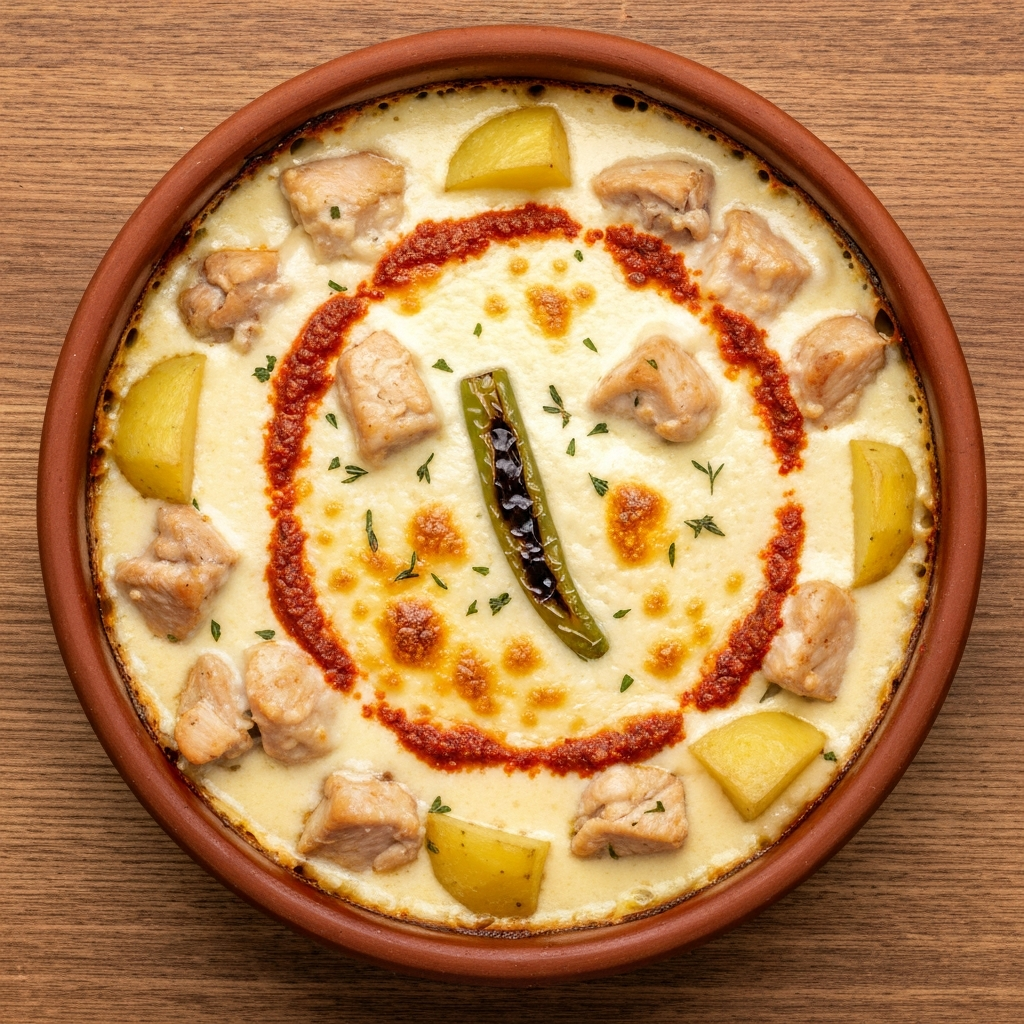 Güveçte Peynirli Beşamel Soslu Tavuk Sote