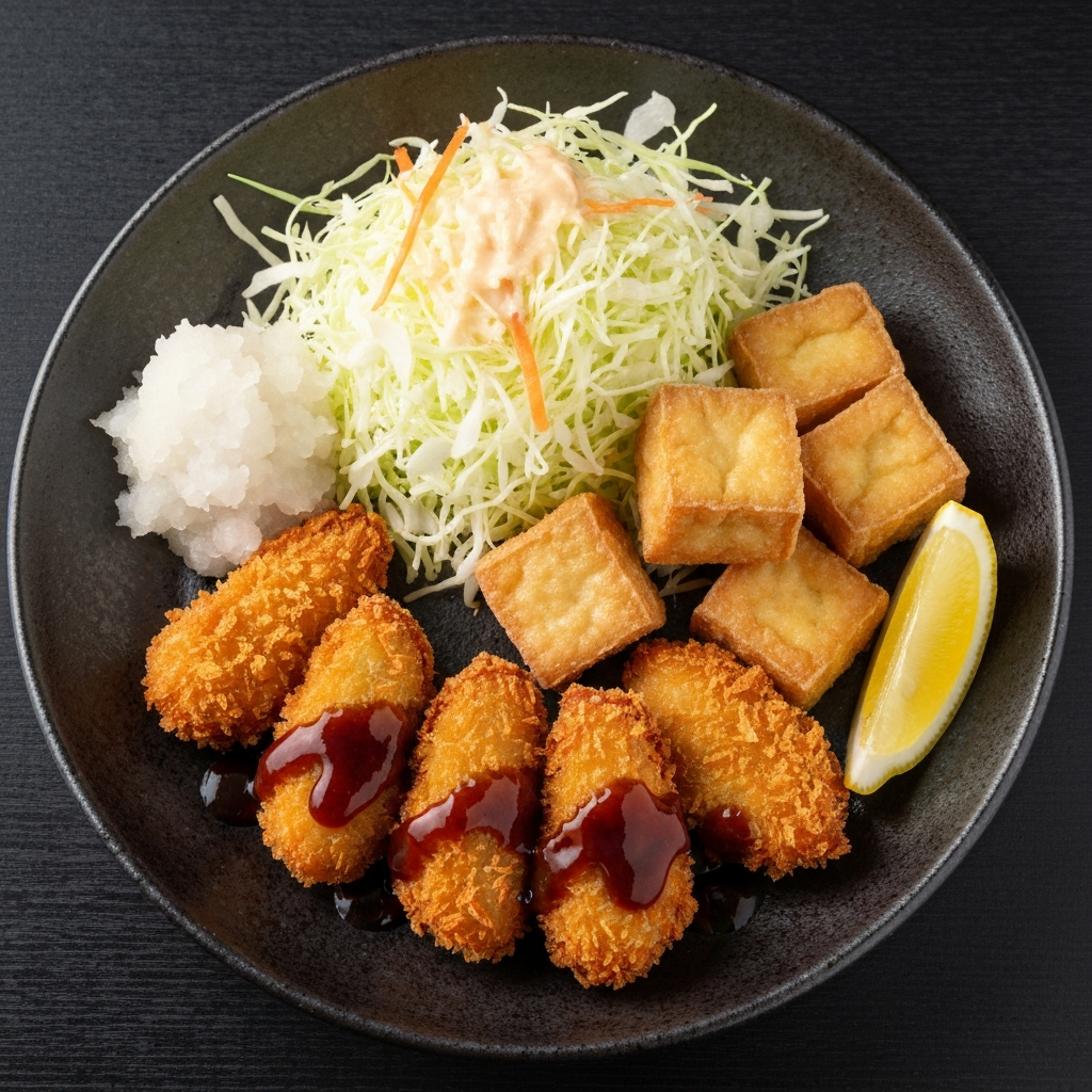 Taze İstiridye Kaki Fry ve Kızarmış Tofu