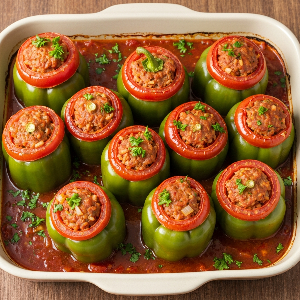Fırında Etli Biber Dolması