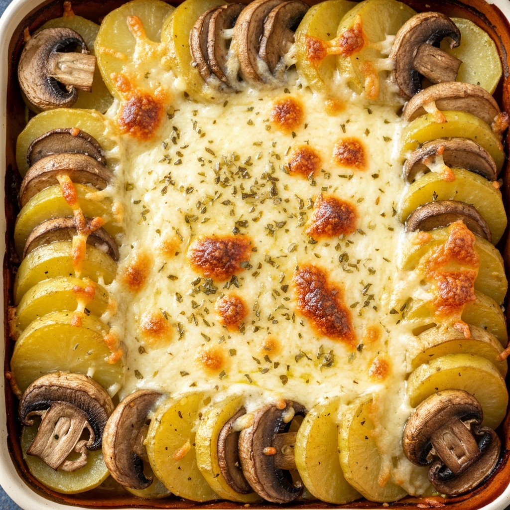 Fırında Peynirli Mantar ve Patates