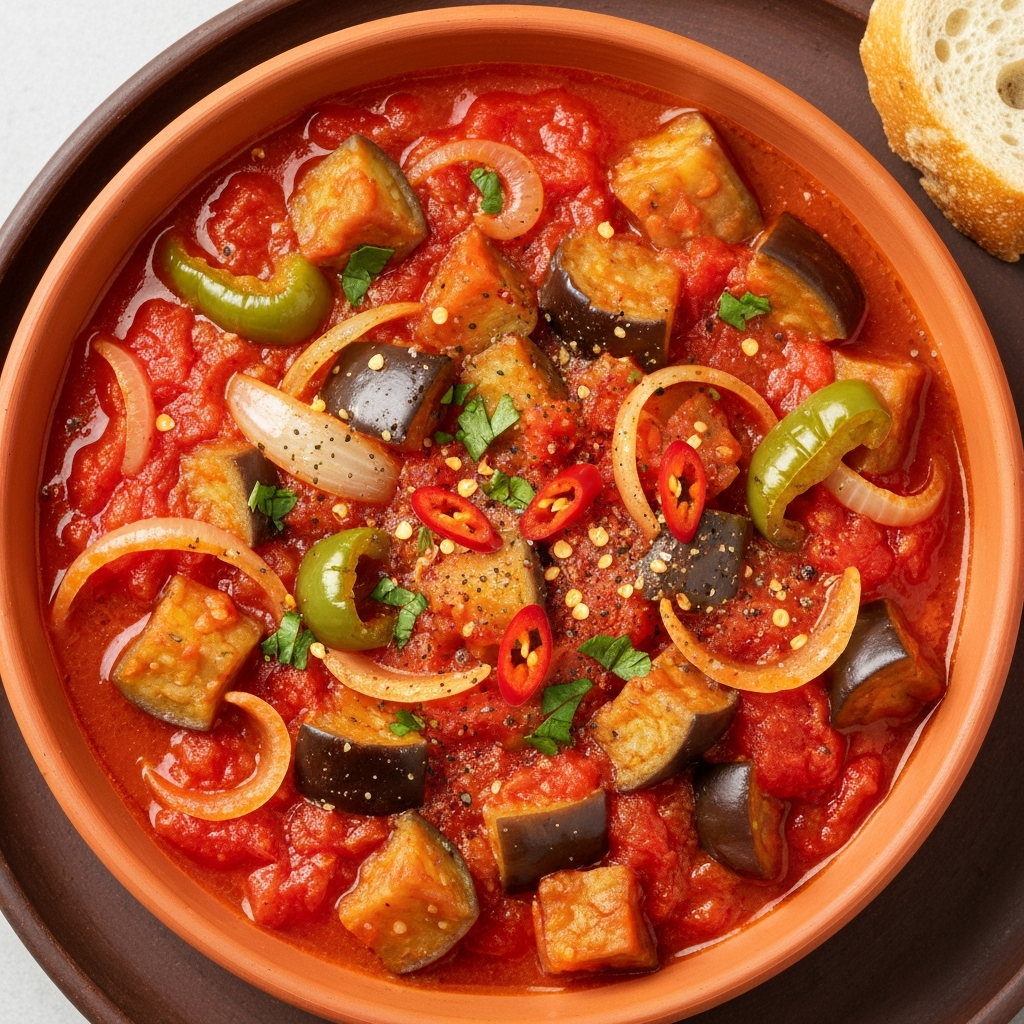 Ekmek Bandırmalık Bol Domates Soslu Patlıcan Yemeği