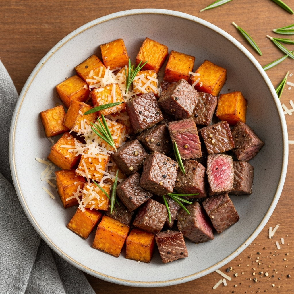 Biberiyeli Tatlı Patates ve Kuşbaşı Et