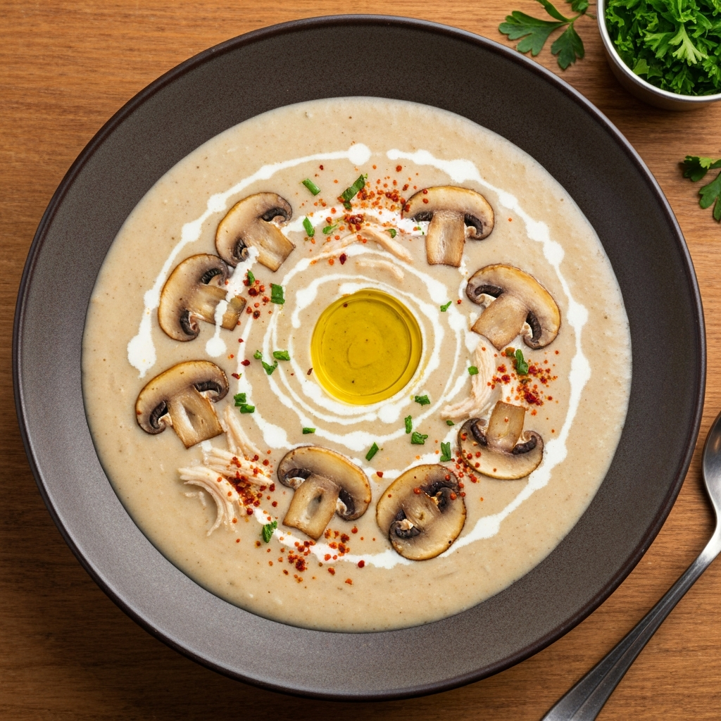 Tavuklu Mantarlı Kremalı Çorba