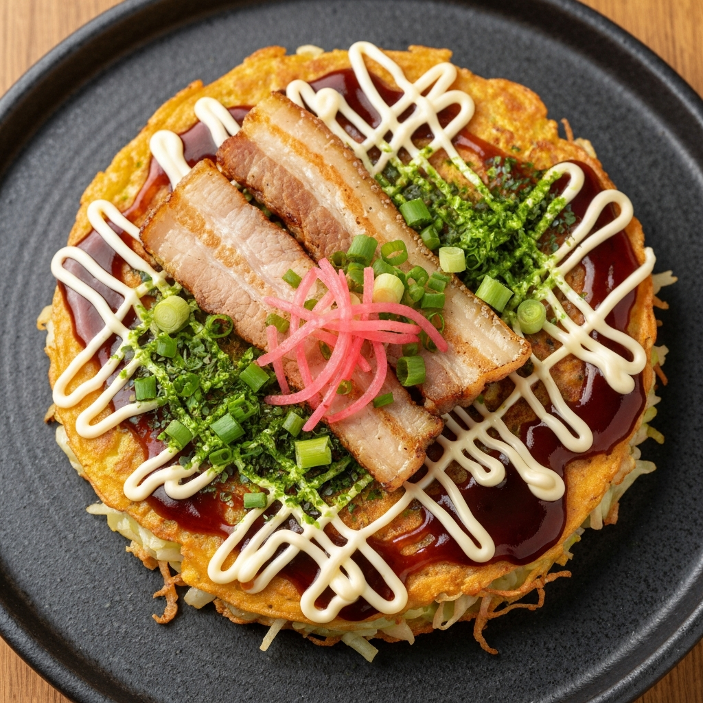 Kansai Usulü Lahana ve Domuz Pastırmalı Okonomiyaki
