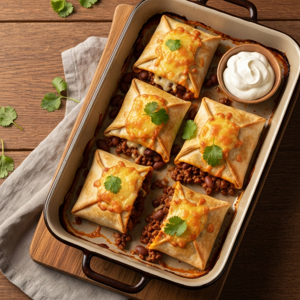 Fırında Fasulyeli ve Kıymalı Burrito Böreği