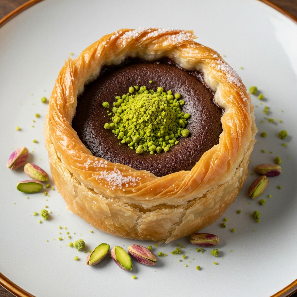 Baklava Yufkası Kaplamalı Antep Fıstıklı Çıtır Sufle