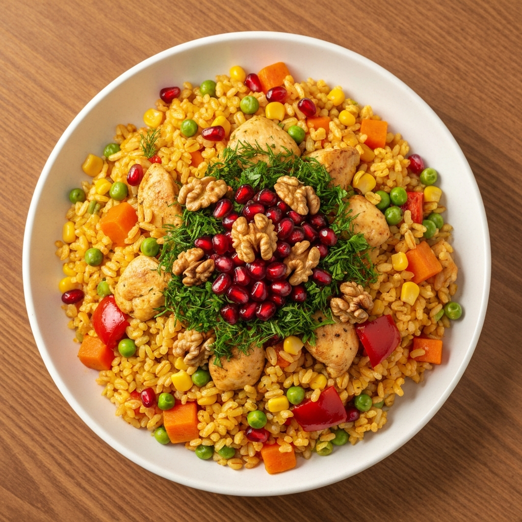 Tavuklu ve Sebzeli Bahar Pilavı