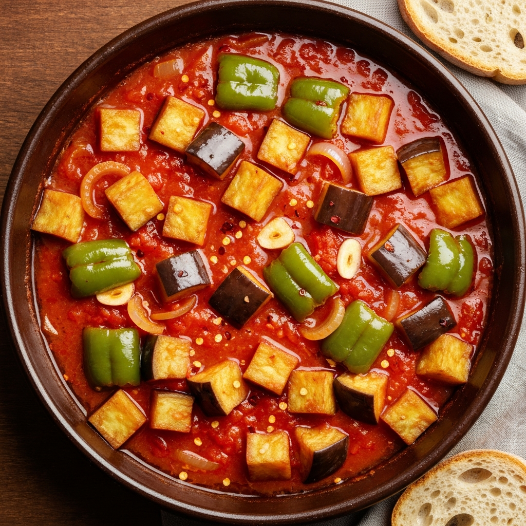 Ekmek Bandırmalık Bol Domates Soslu Patlıcan Yemeği