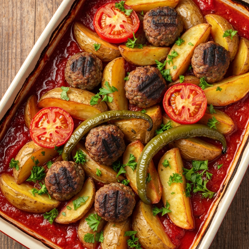 Kızartmadan Fırında Köfte Patates