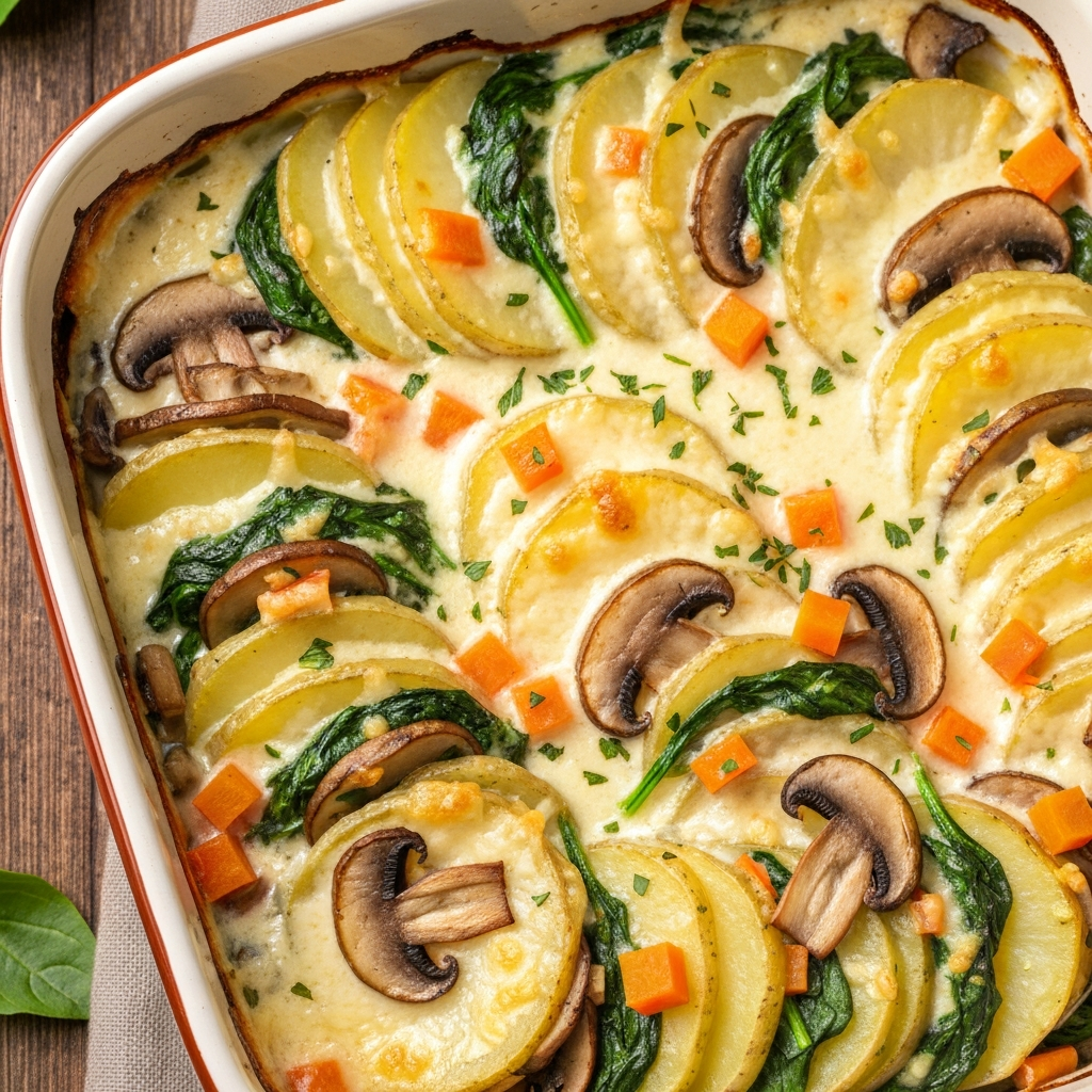 Mantar ve Ispanaklı Patates Graten