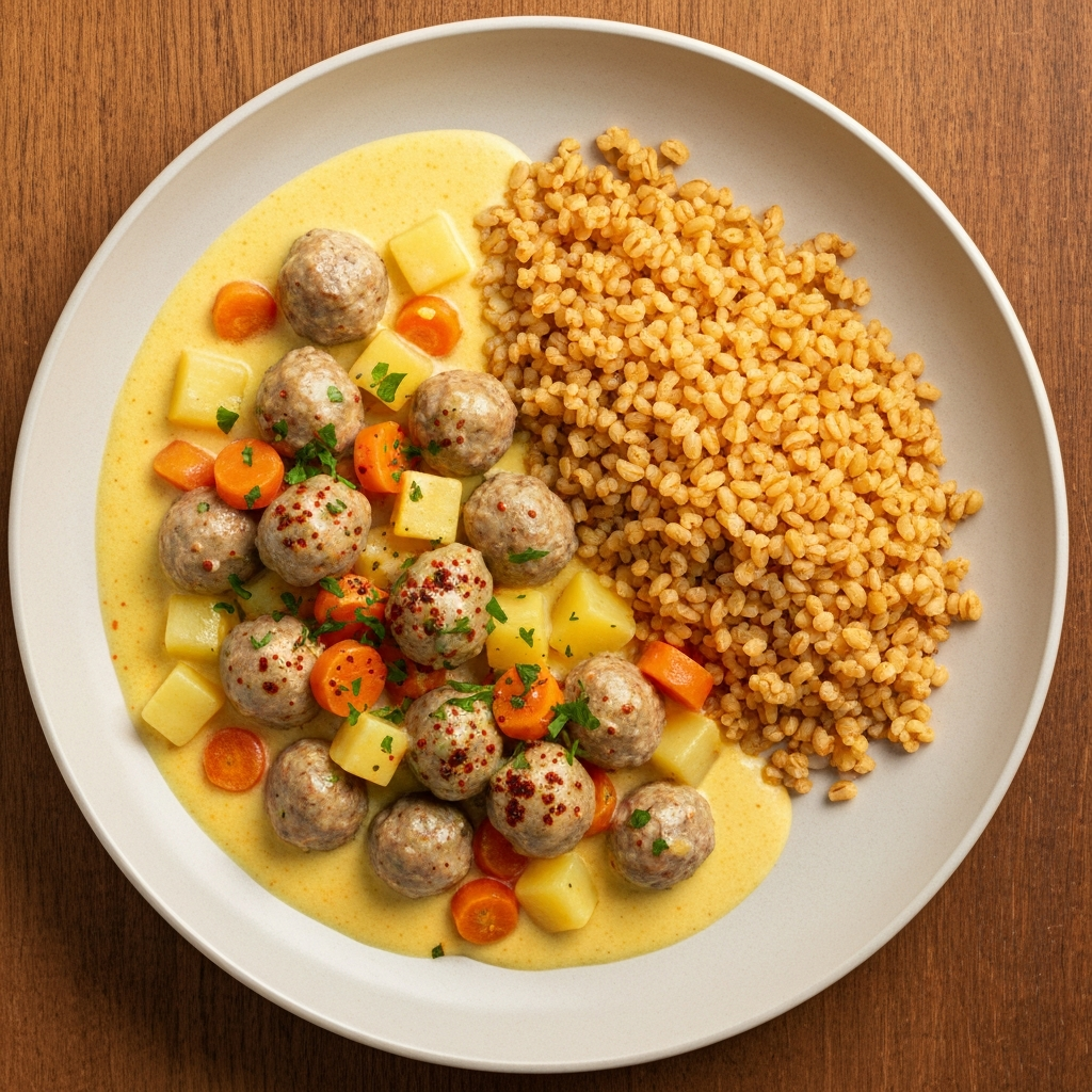 Afyon Usulü Terbiyeli Ekşili Köfte ve Sebzeli Bulgur Pilavı