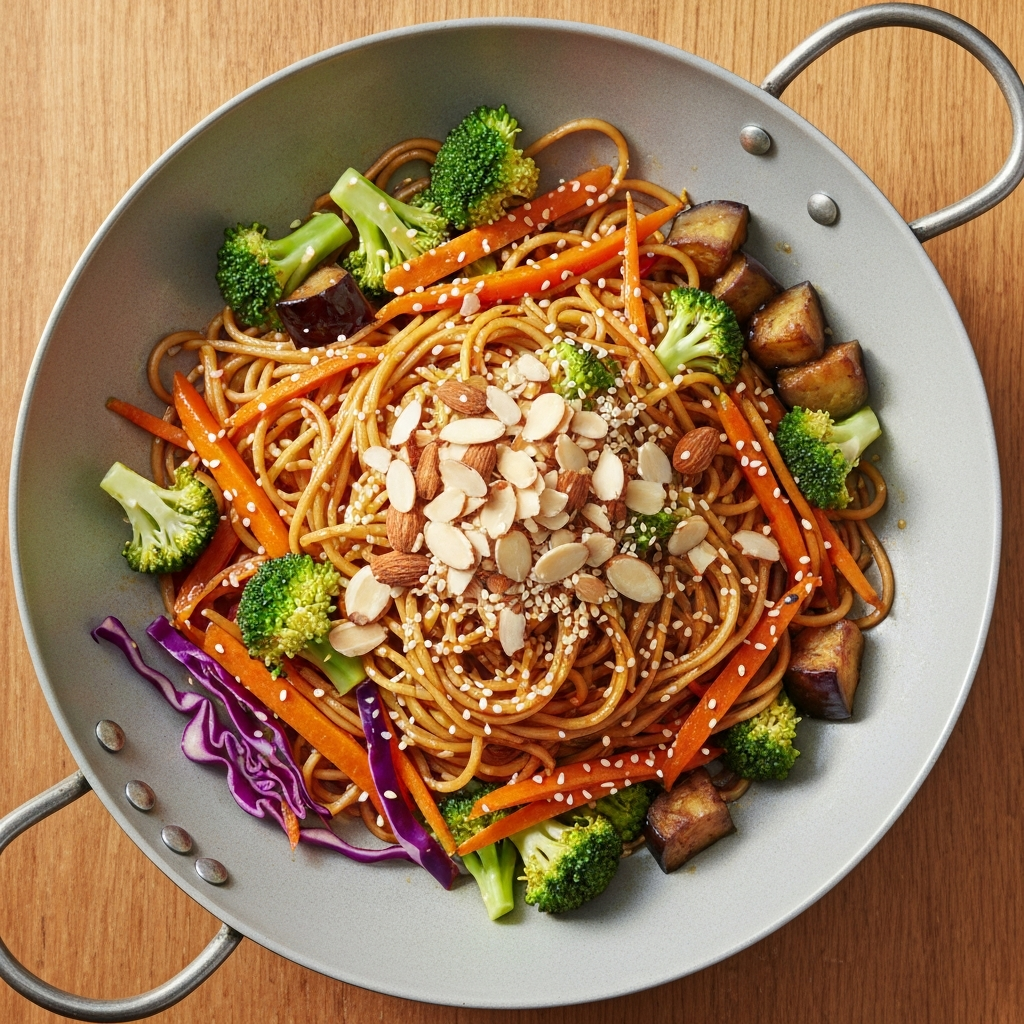 Sebzeli ve Bademli Noodle