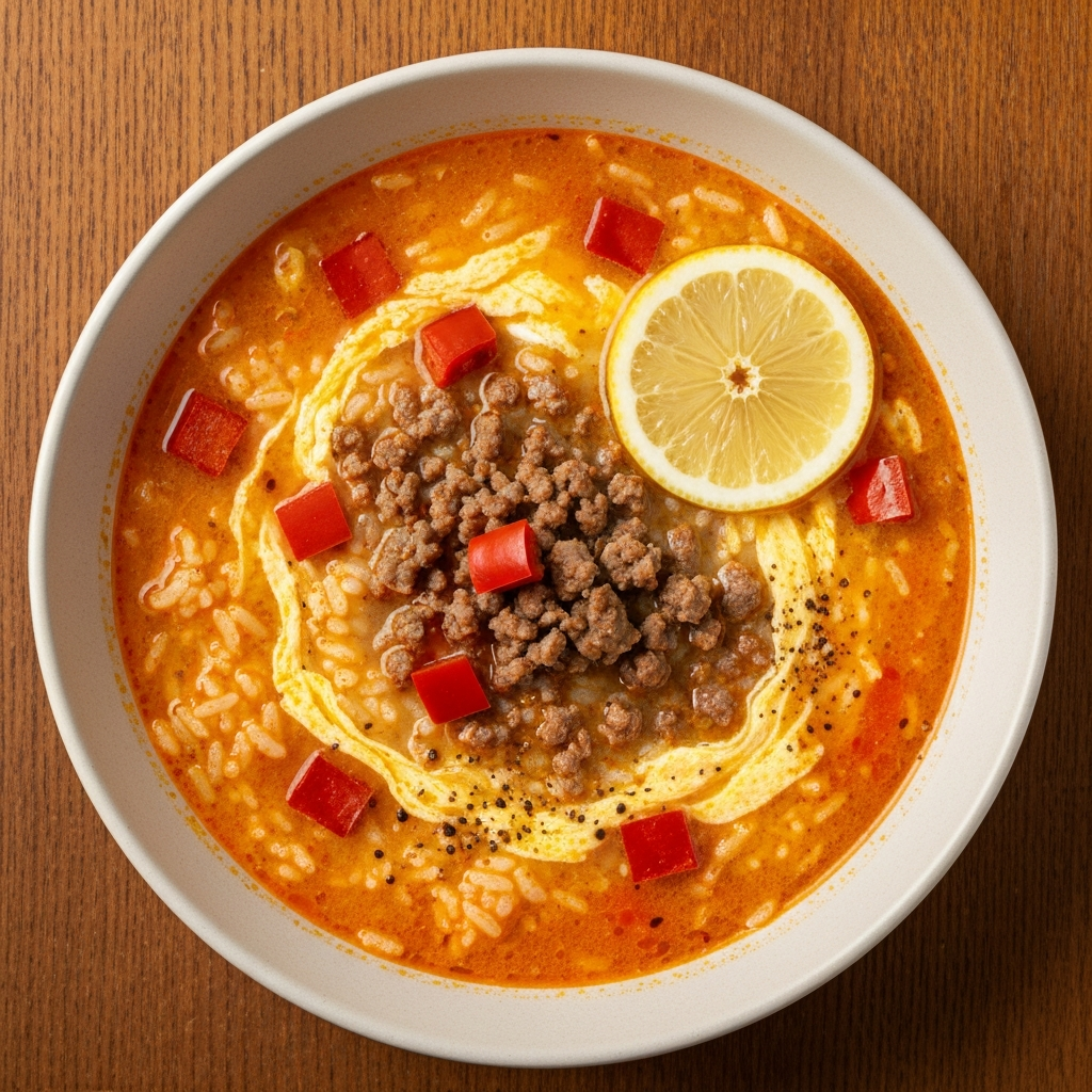 Kıymalı Domatesli Limonlu Pirinç Çorbası