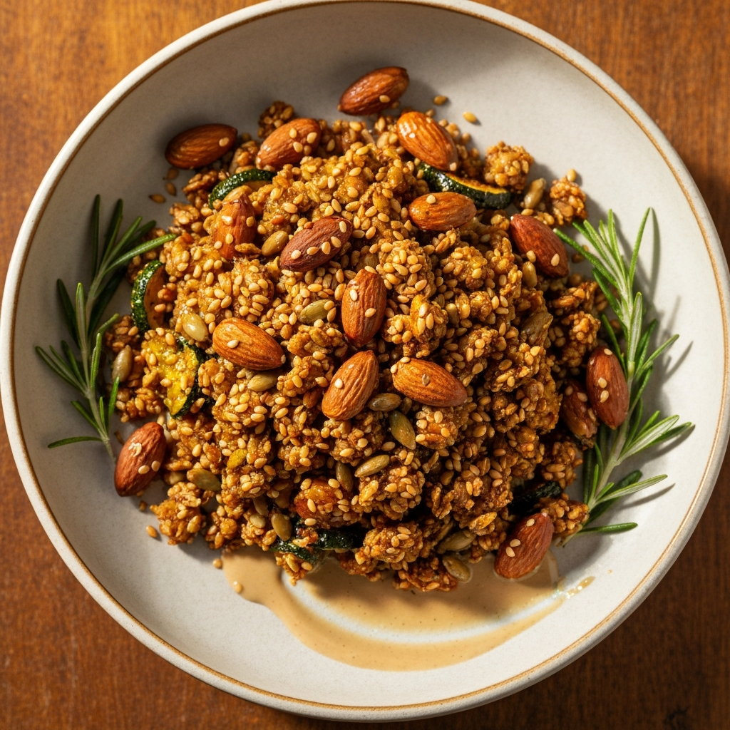 Tahinli ve Biberiyeli Tuzlu Kabak Granola