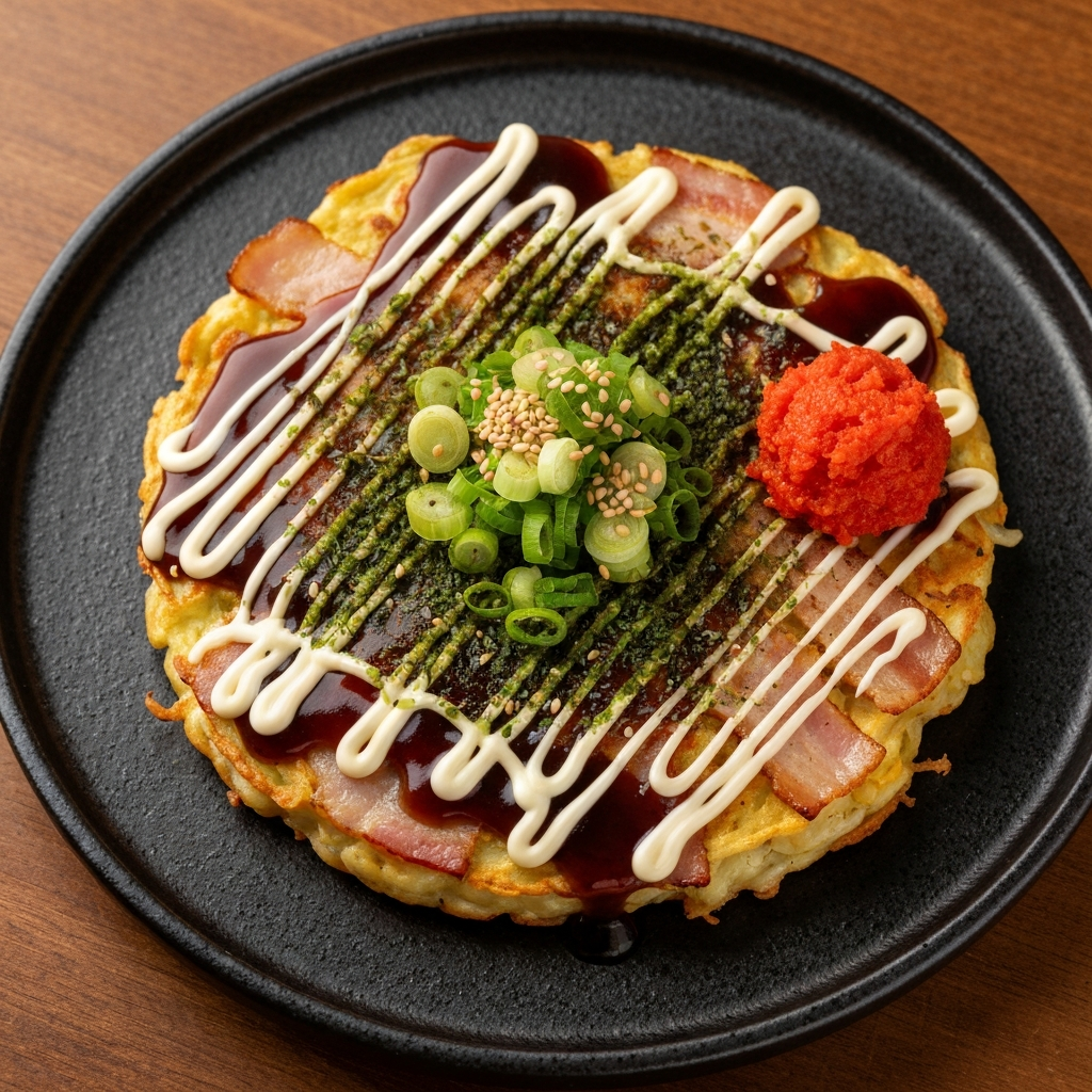 Osaka Usulü Lahana ve Domuz Pastırmalı Okonomiyaki