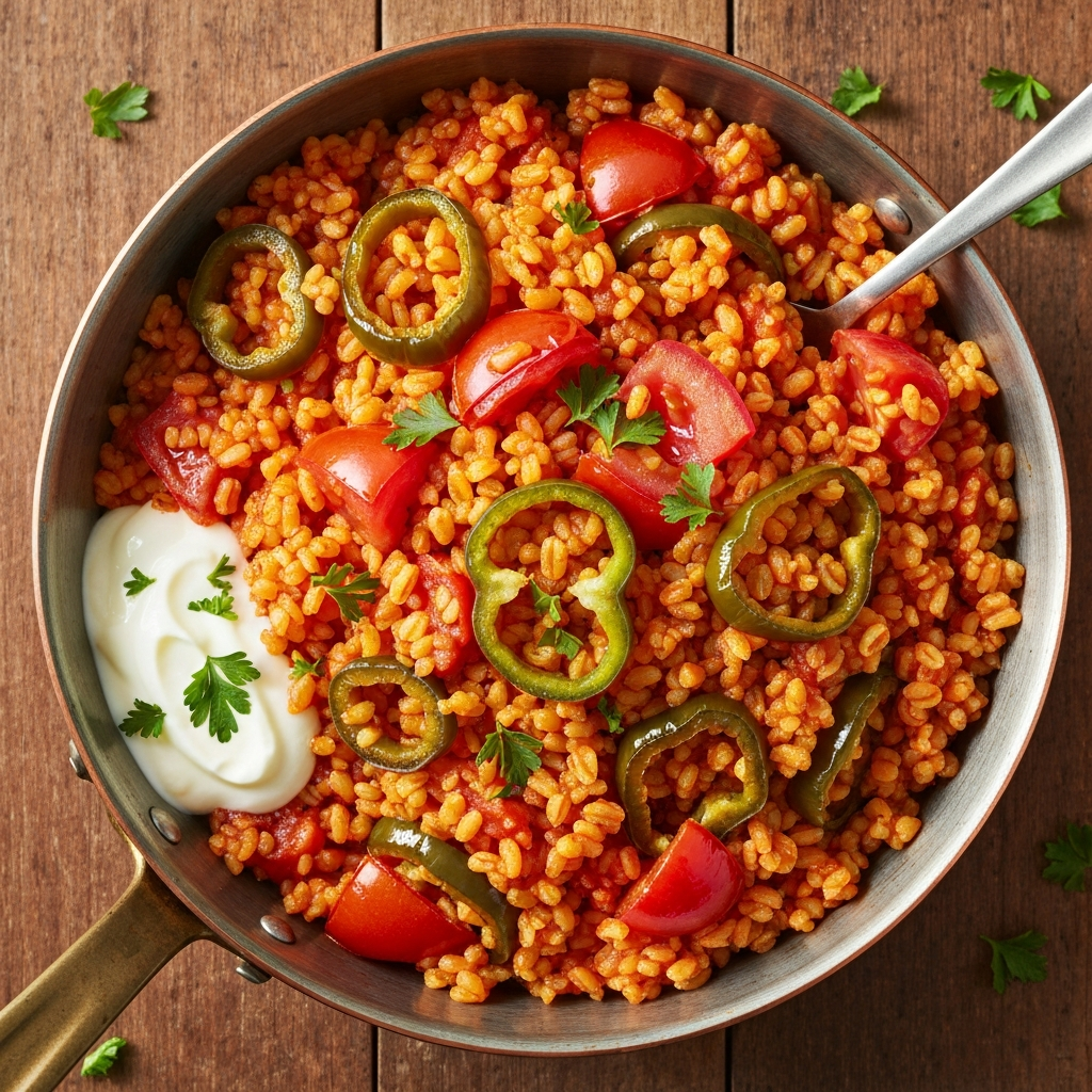 Domatesli ve Biberli Geleneksel Bulgur Pilavı