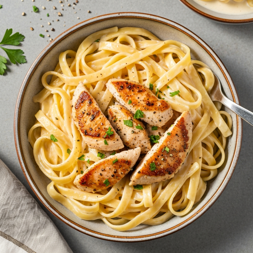 Anne Usulü Kremalı Tavuklu Fettuccine Alfredo
