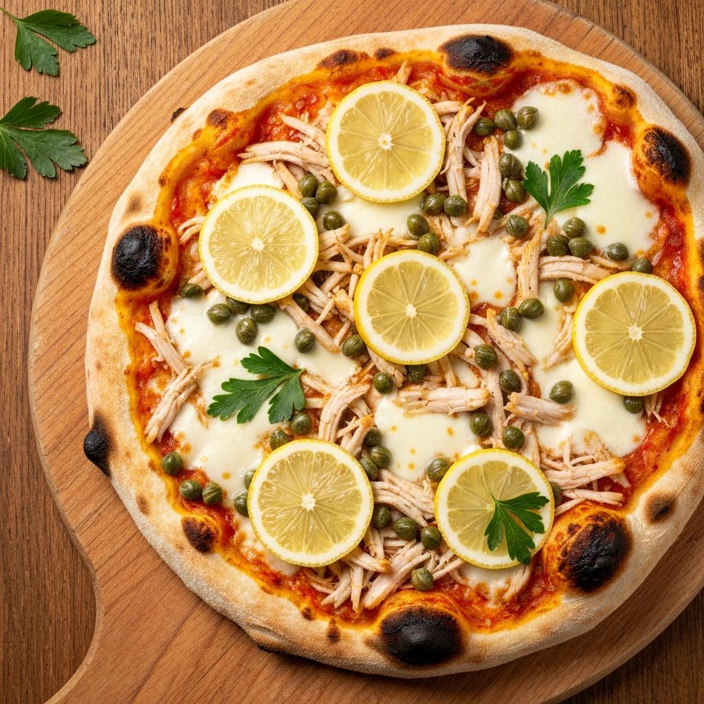 Limonlu ve Kaparili Tavuklu Pizza